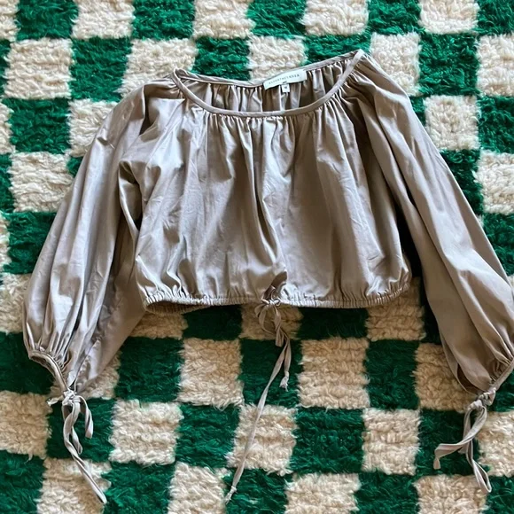 Eliza Faulkner Poet crop balloon puff sleeve blouse shirt - Picture 3 of 5